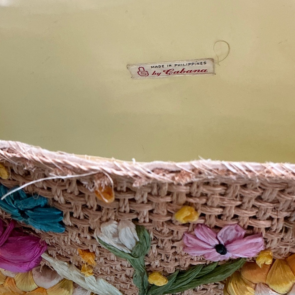 Cabana Tote Bag Vintage OS Tan Woven Straw Floral Embroidered Basket Bag - Picture 7 of 11